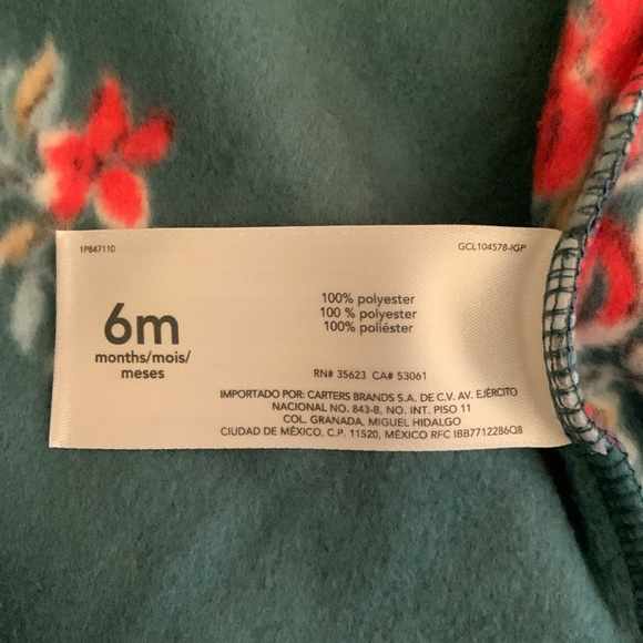 NWT - Carter’s Infant Girl's Floral Zip-Up Fleece Sleep'N'Play, 6m - Picture 6 of 8